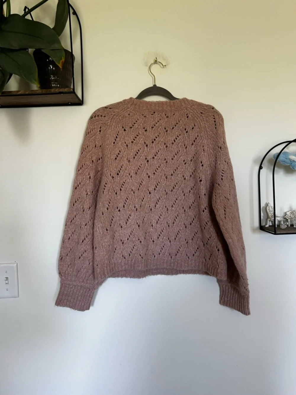 J.Crew Pointelle Crewneck Sweater Long Sleeve‎ Open Knit Shirt Size Large